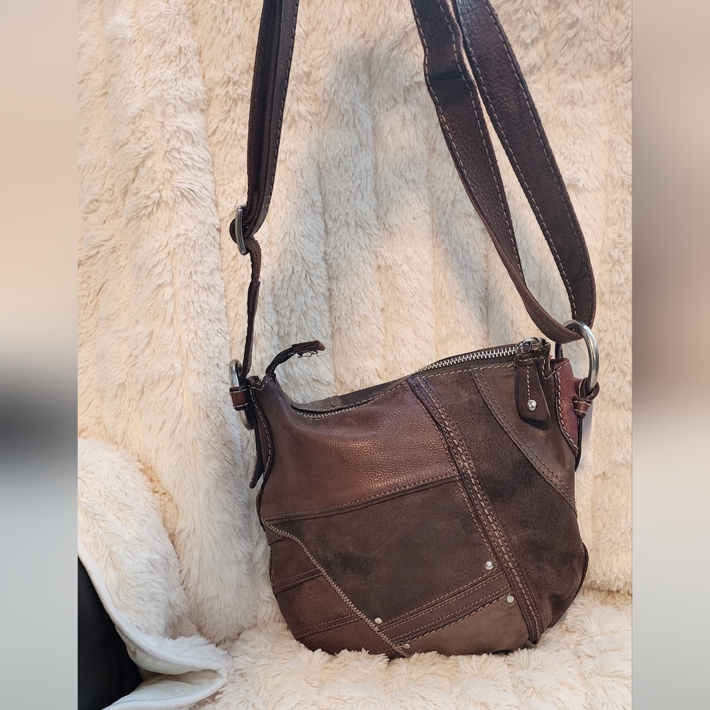 Fossil Patchwork Brown Leather Shoulder Bag